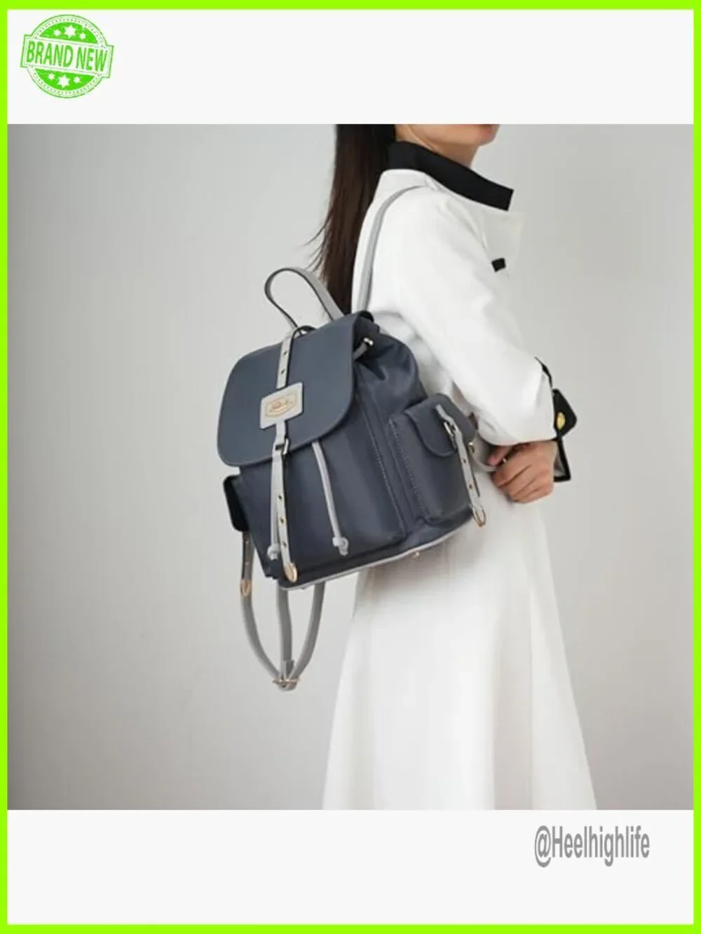 Lightweight Nylon Travel Backpack with Vegan Leather Trim, Adjustable Straps